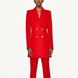 NWT ZARA double breasted blazer Jacket Coral Red RARE